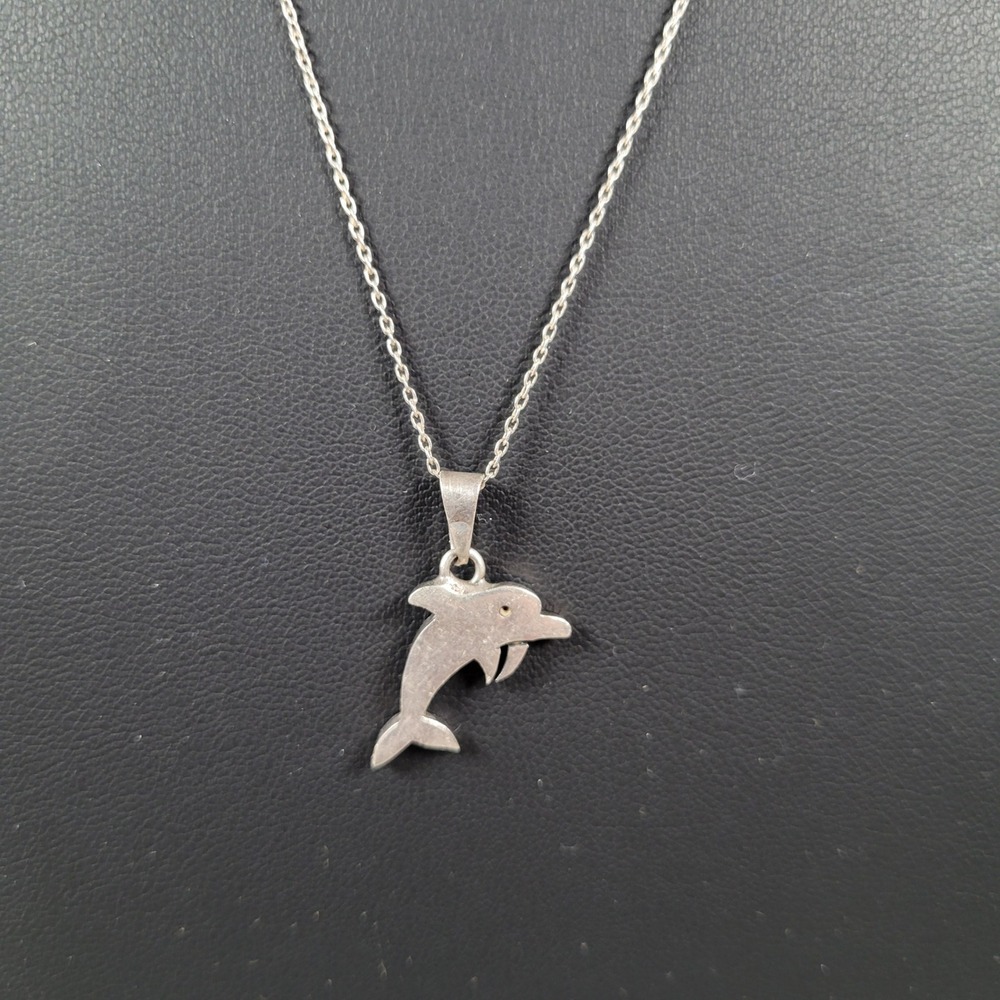 925 Sterling Silver Dolphin Pendant Necklace Mexico Nautical Style